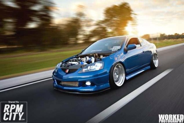 Blue Acura RSX Hoodless. 
