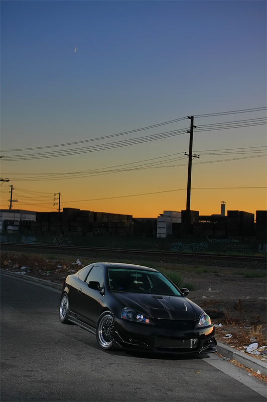 Black Acura RSX In The Sunset Light on Black Rims!